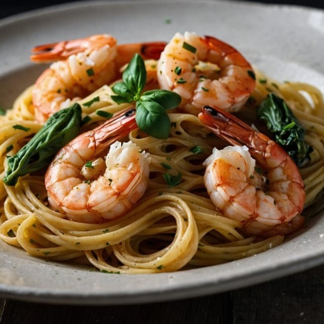 Grilled Shrimp Linguine Pasta.