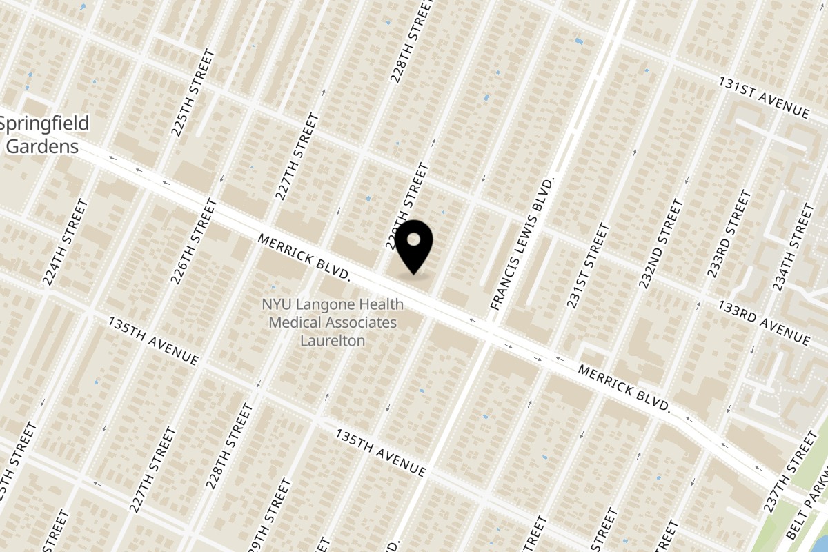 Map showing the location of Truth Restaurant and Lounge on 229-15 Merrick Blvd in Jamaica